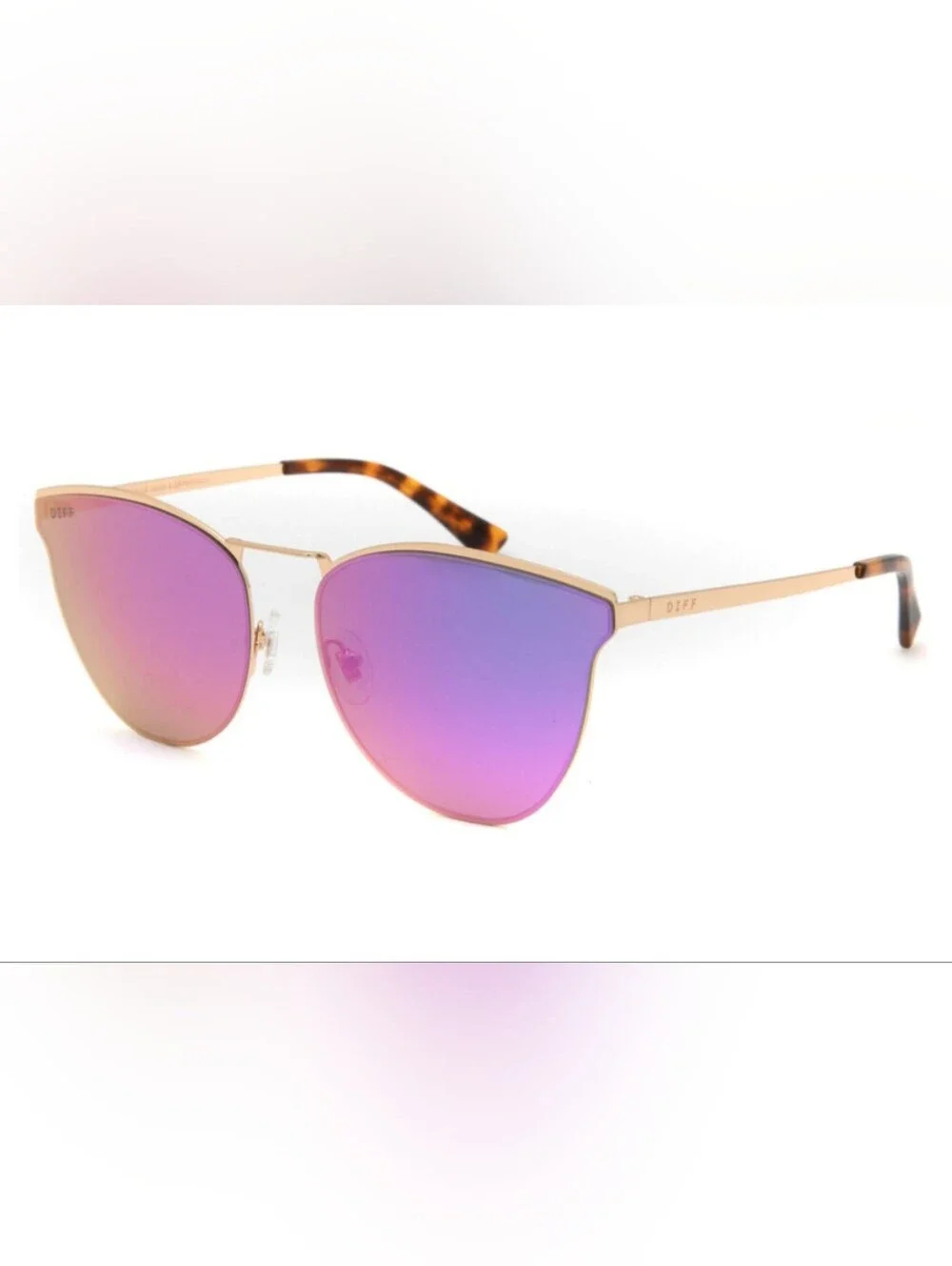 DIFF EYEWEAR Sadie Gold & Purple Mirror Sunglasses With Case NEW